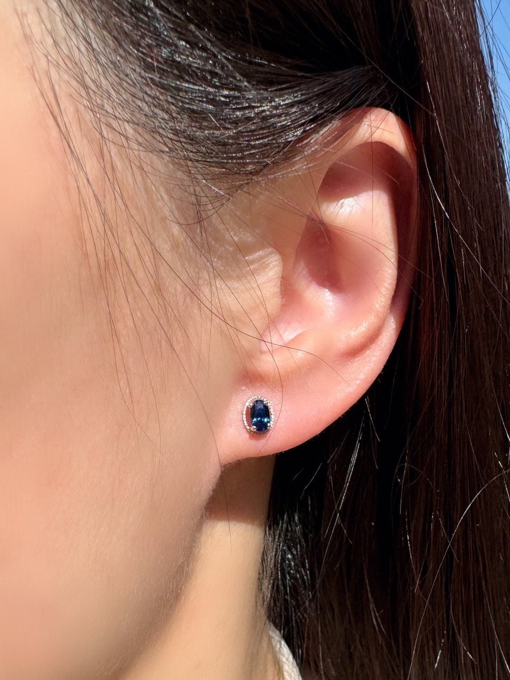Genuine Oval Cut Sapphire Studs / 14k Solid Gold