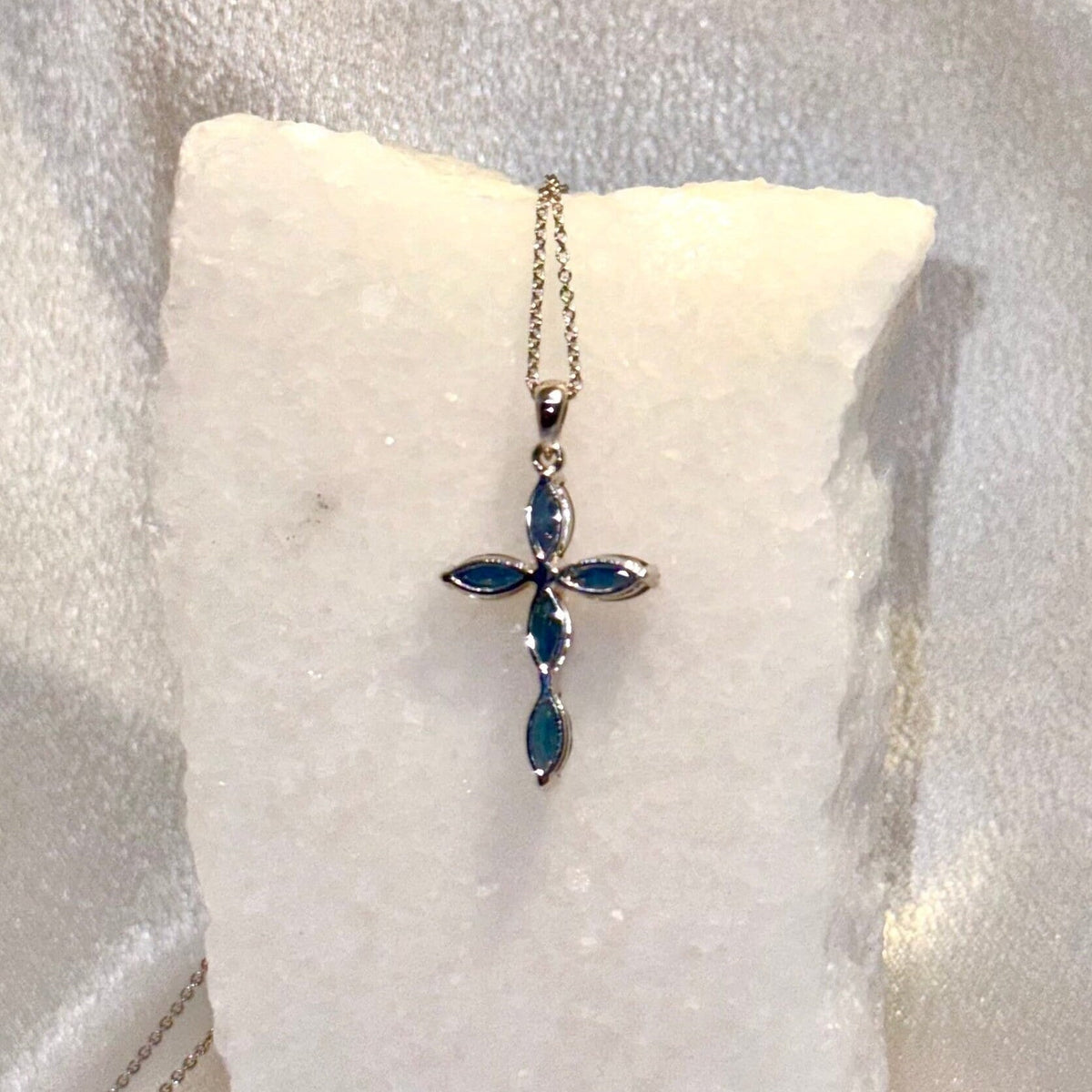 Genuine Oval Cut Sapphire Cross Pendant | 14k Solid Gold
