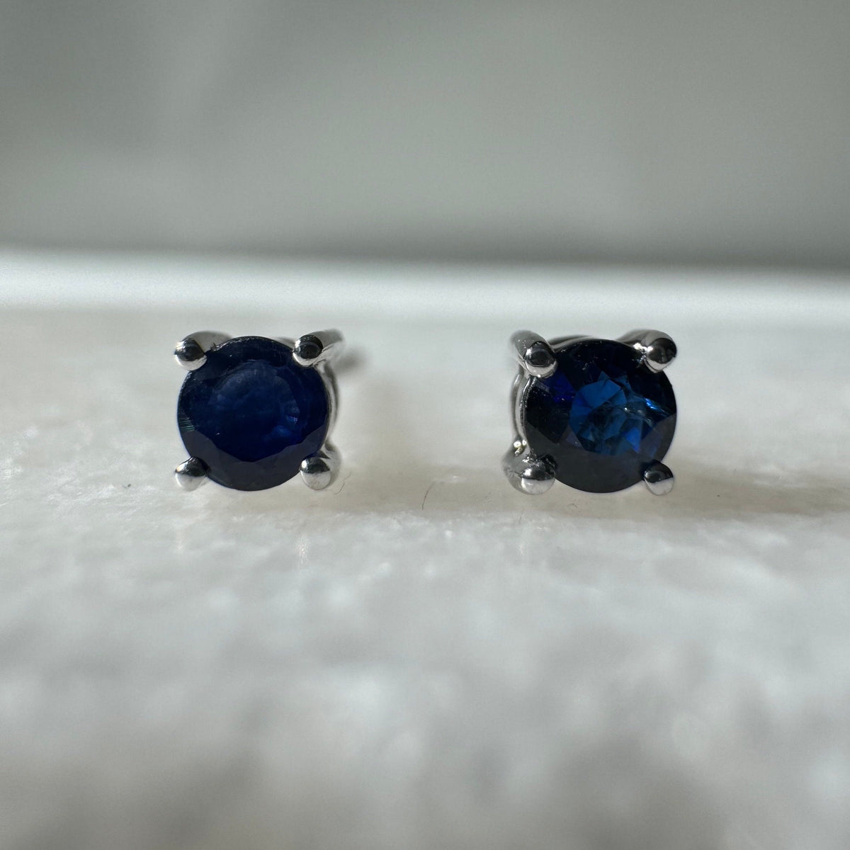 Genuine Sapphire Round Cut Solitaire Stud Earrings, 3mm, 14k Solid Gold, September Birthstone