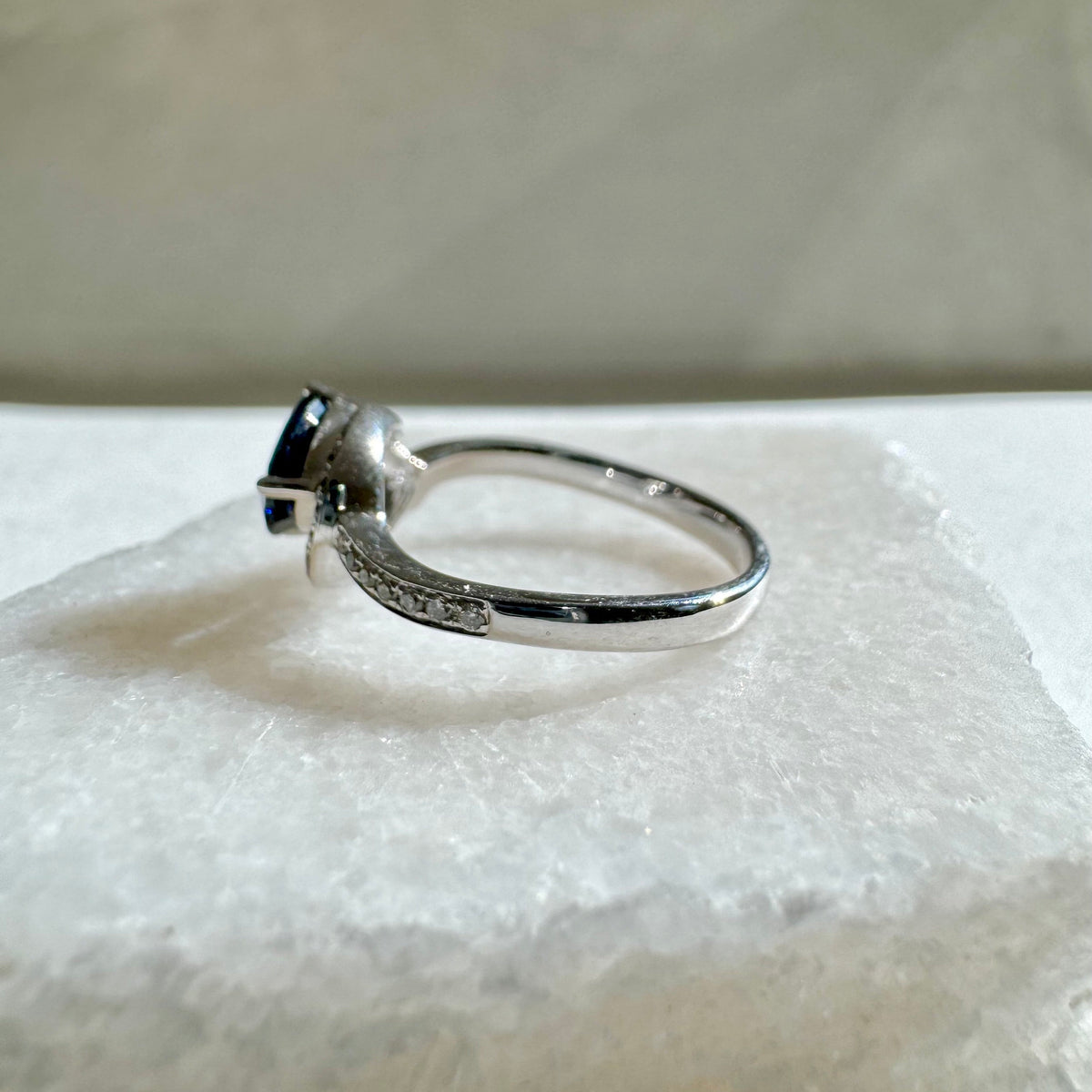 Genuine Sapphire and Diamond Pear Cut Ring | 14k White Gold
