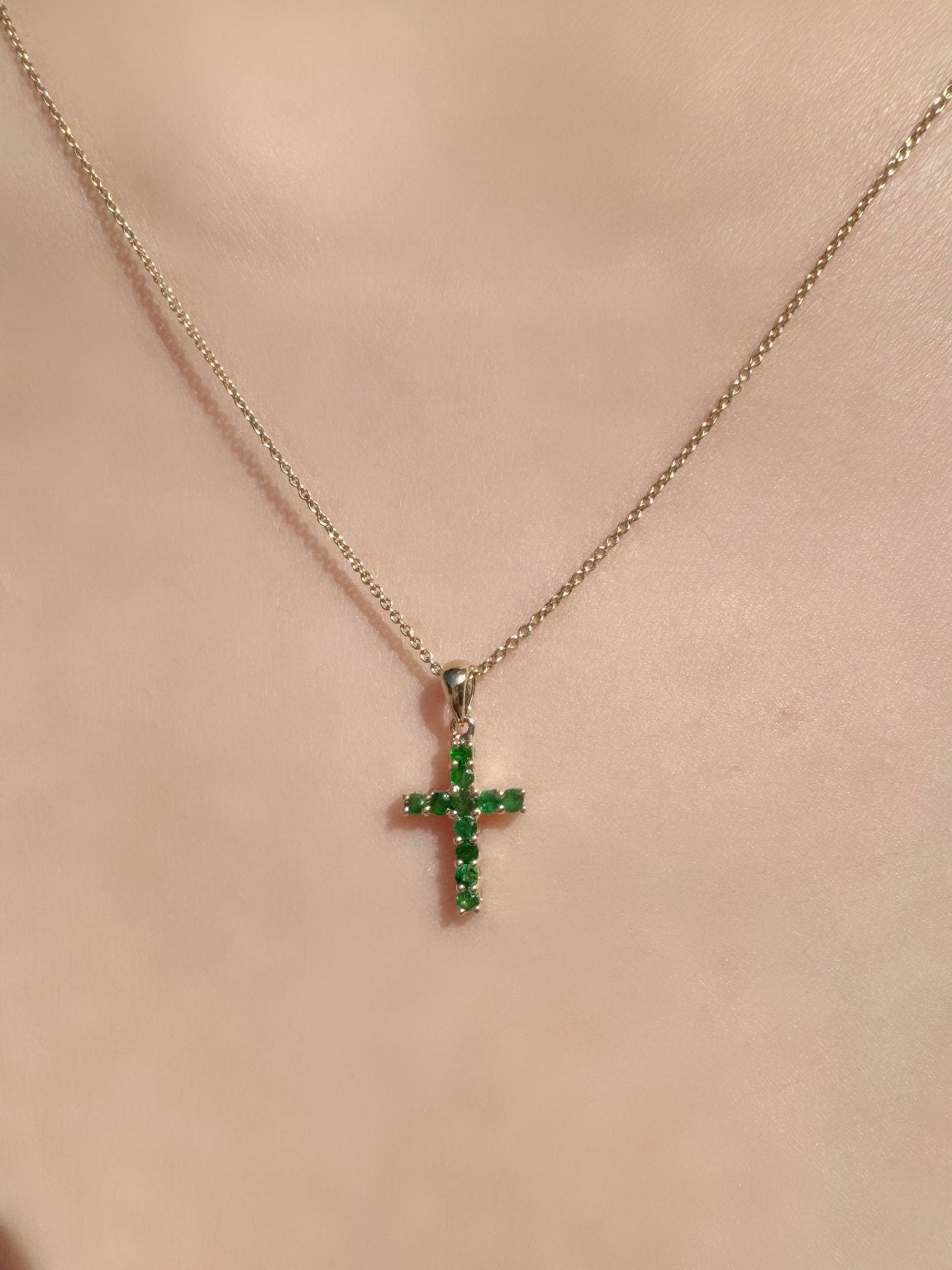 Genuine Emerald Cross Pendant (Medium) | 14k Solid Gold