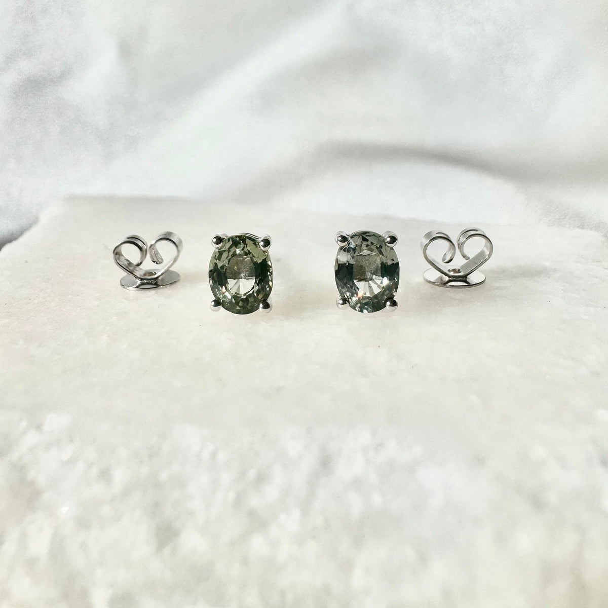 Genuine Green Sapphire Oval Stud Earrings, 14k Solid Gold, September Birthstone