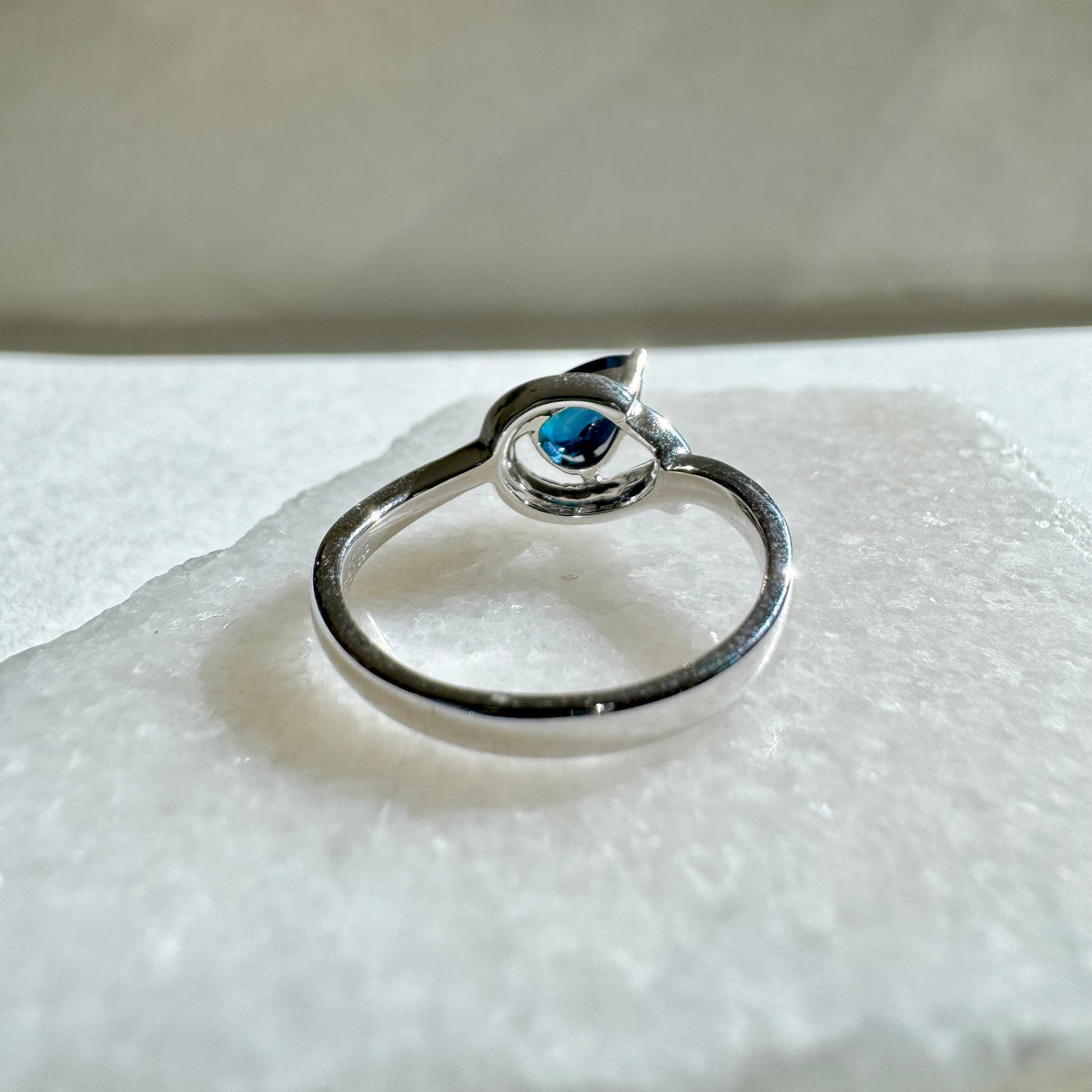 Genuine Sapphire and Diamond Pear Cut Ring | 14k White Gold