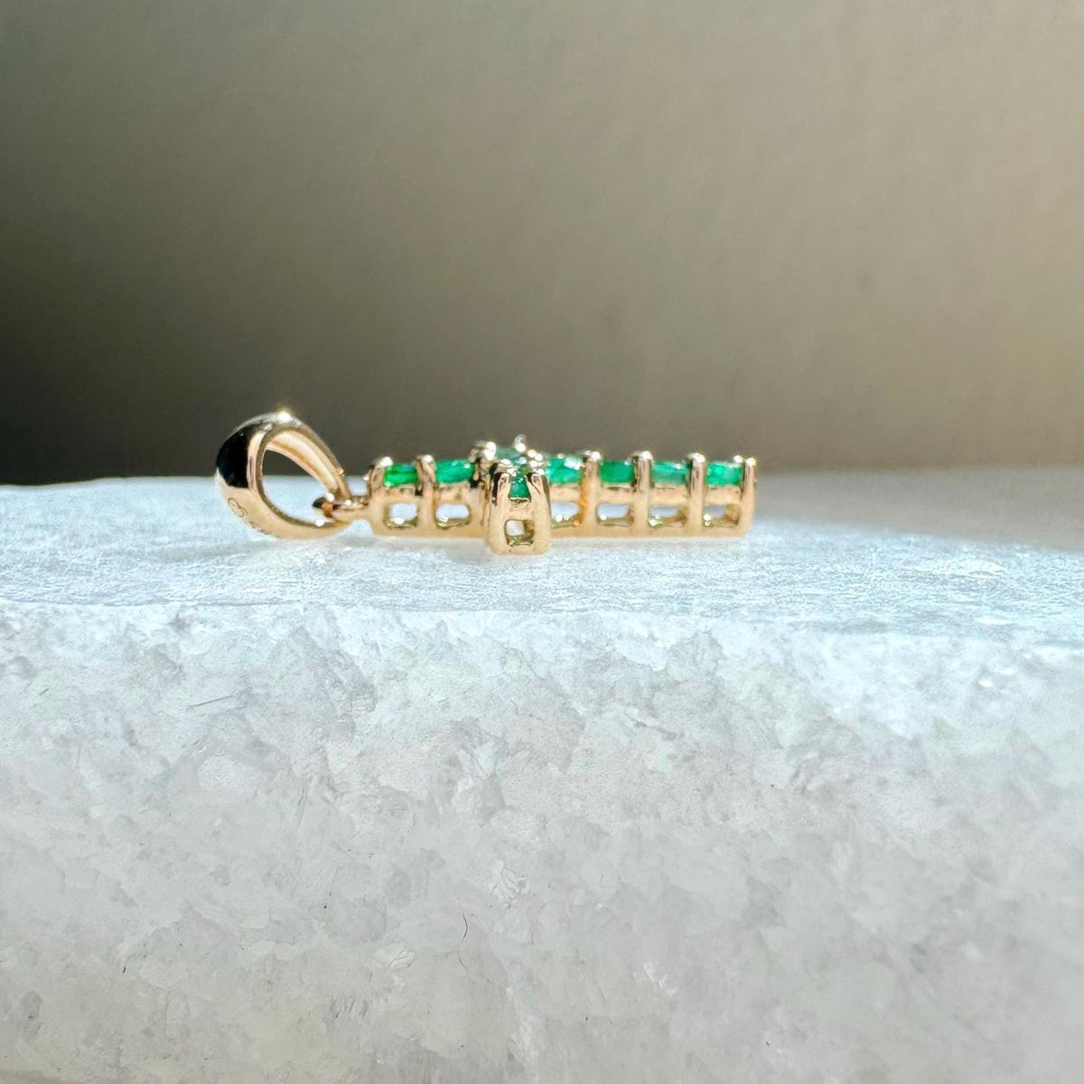 Genuine Emerald Cross Pendant (Medium) | 14k Solid Gold