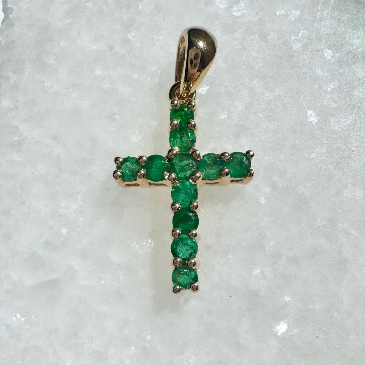 Genuine Emerald Cross Pendant (Medium) | 14k Solid Gold