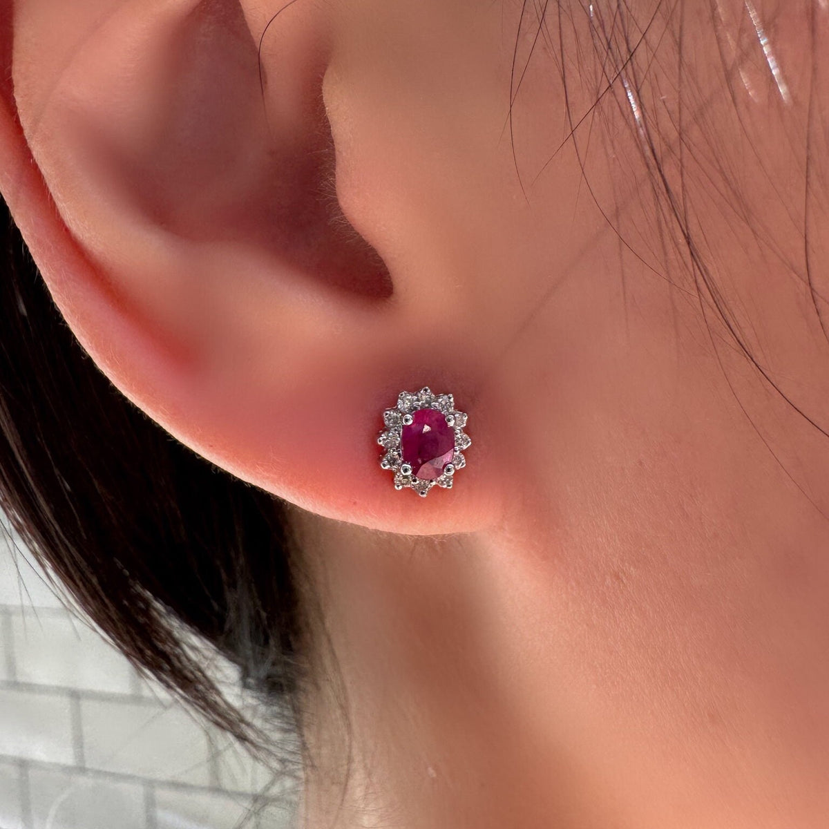 Ruby Diamond Solaris Earrings, Genuine 14k Solid Gold Sunburst Cluster, July Birthstone