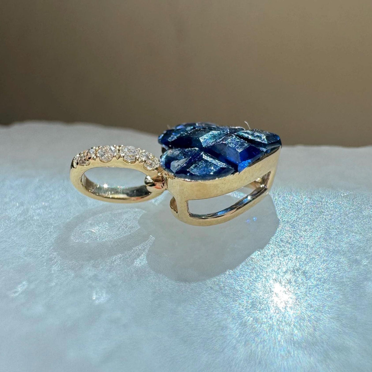 Genuine Sapphire Diamond Pavé Heart Pendant, 14k Solid Gold, September Birthstone, Gift for Her