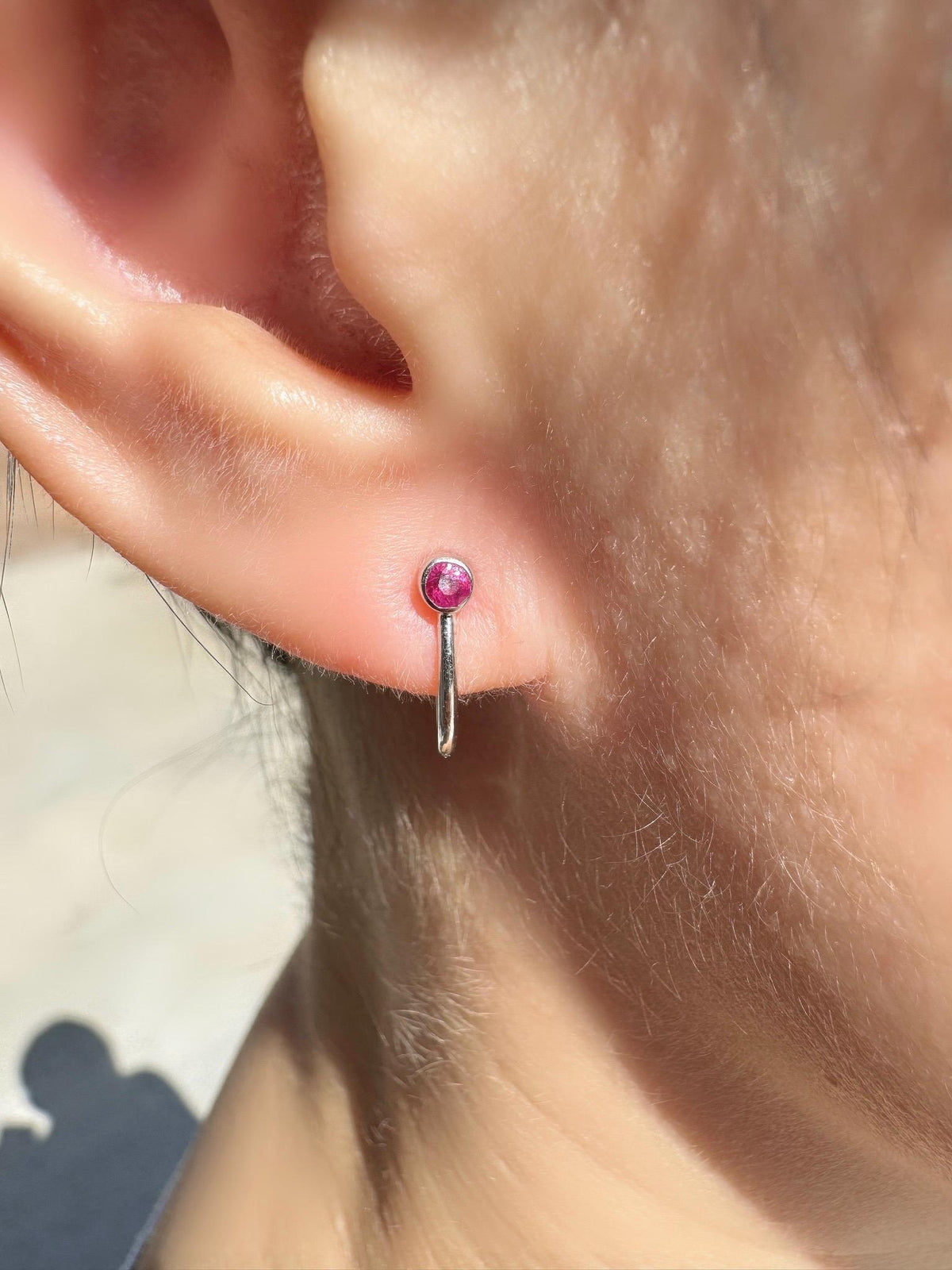 14k Solid White Gold Ruby Bezel Studs, July Birthstone