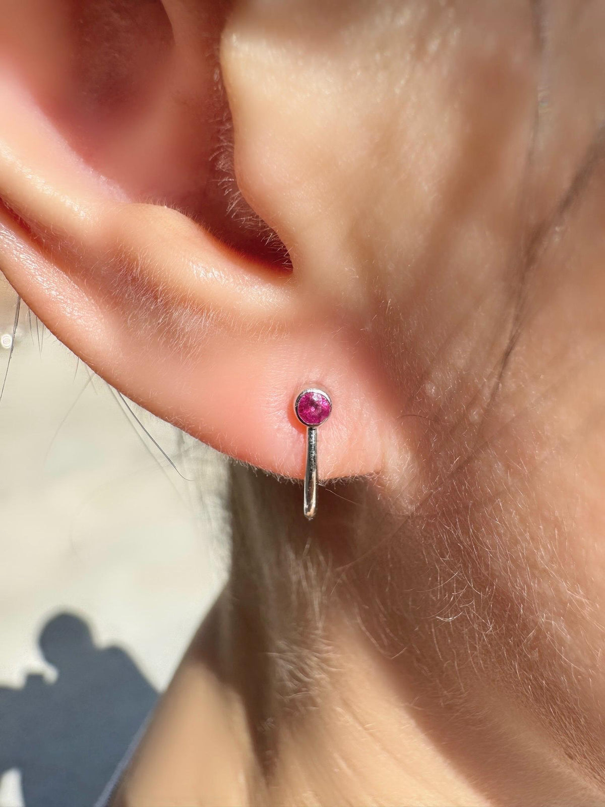 14k Solid White Gold Ruby Bezel Studs, July Birthstone
