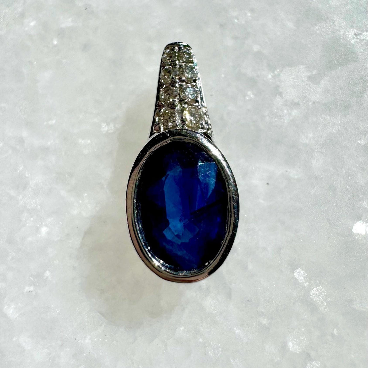 Genuine Oval Sapphire and Diamond Pendant in 14k Solid Gold