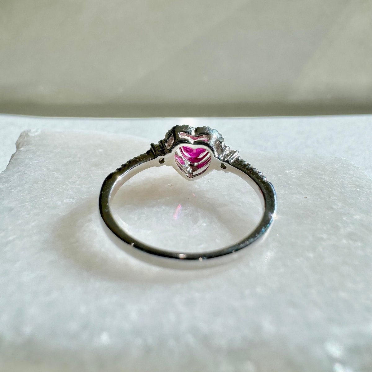 14k Solid White Gold Ruby & Diamond Heart Halo Ring, Natural Ruby and Diamond, July Birthstone Gift