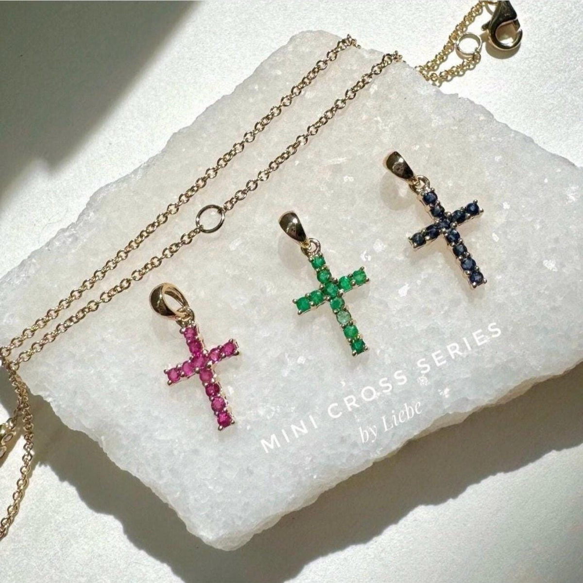 Genuine Emerald Cross Pendant (Medium) | 14k Solid Gold