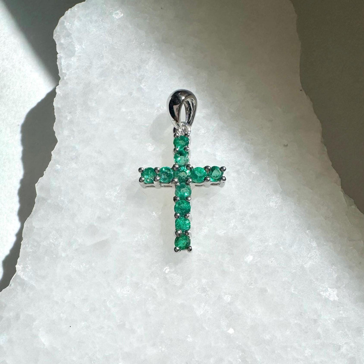 Genuine Emerald Cross Pendant (Medium) | 14k Solid Gold