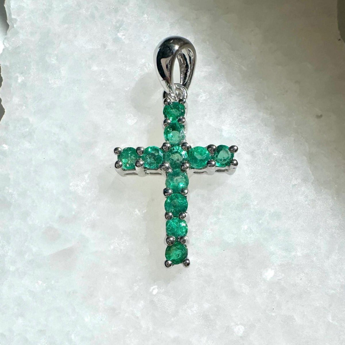 Genuine Emerald Cross Pendant (Medium) | 14k Solid Gold