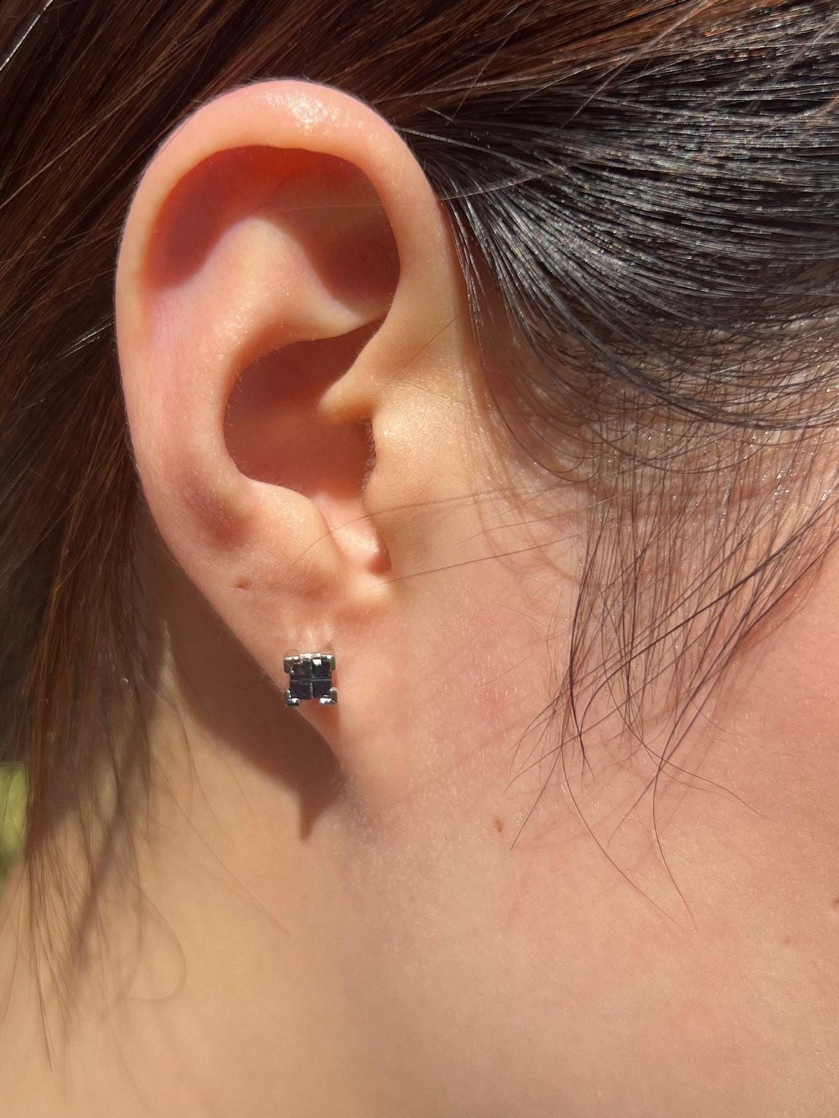 Genuine Princess Cut Sapphire Square Cluster Stud Earrings, 14k Solid White Gold, September Birthstone Gift