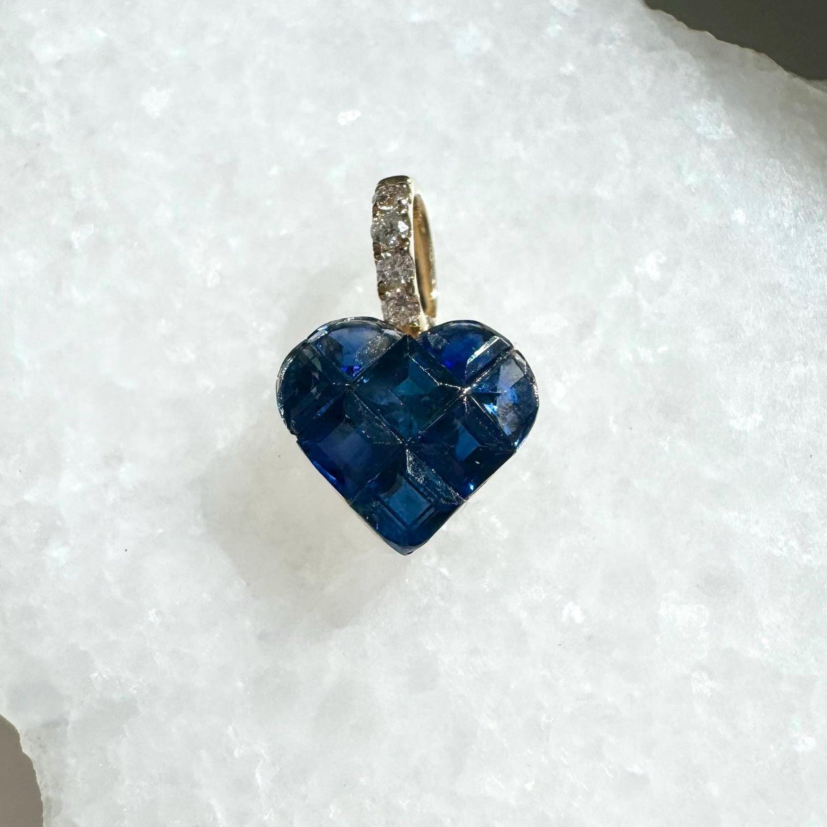 Genuine Sapphire Diamond Pavé Heart Pendant, 14k Solid Gold, September Birthstone, Gift for Her
