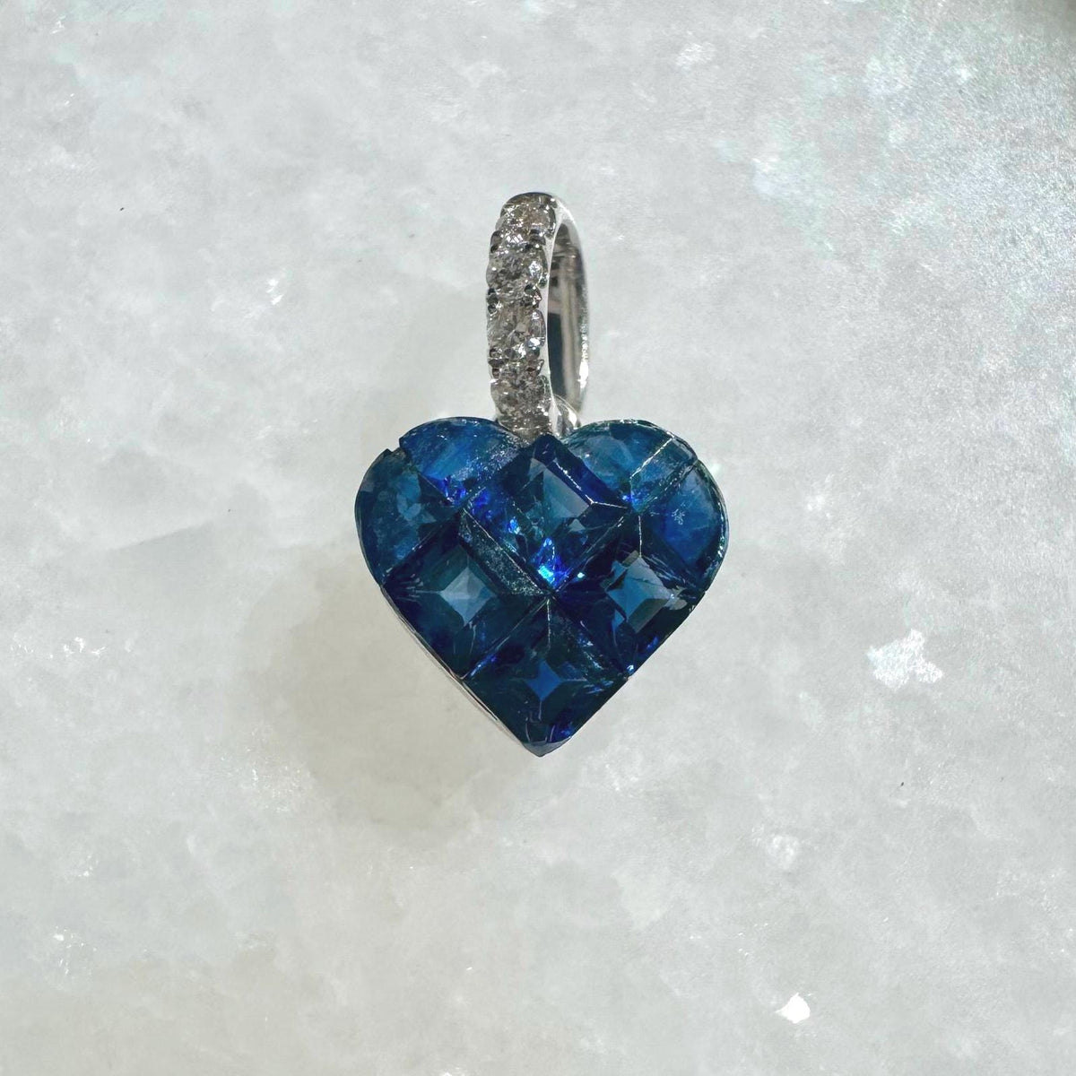 Genuine Sapphire Diamond Pavé Heart Pendant, 14k Solid Gold, September Birthstone, Gift for Her