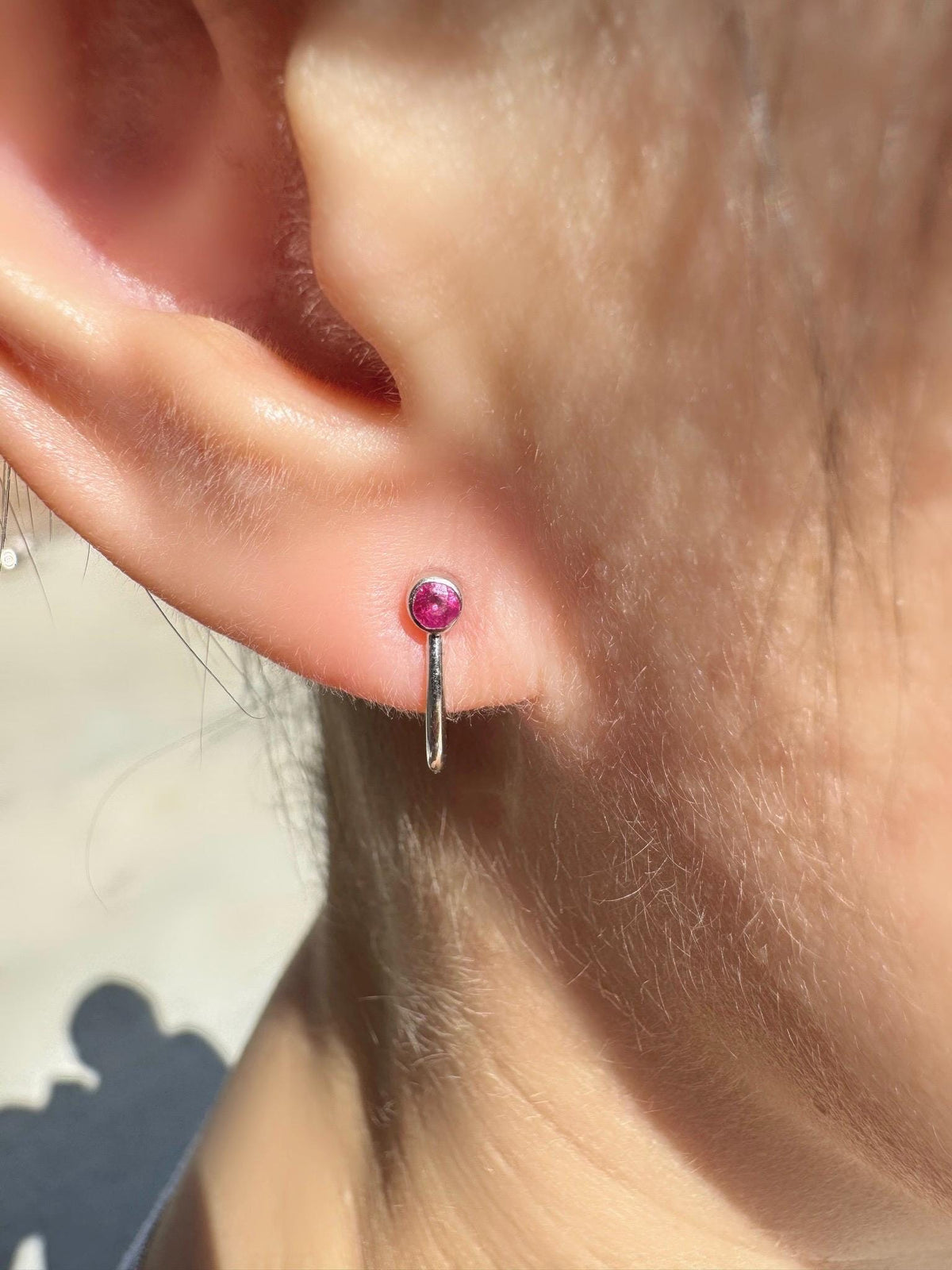 14k Solid White Gold Ruby Bezel Studs, July Birthstone