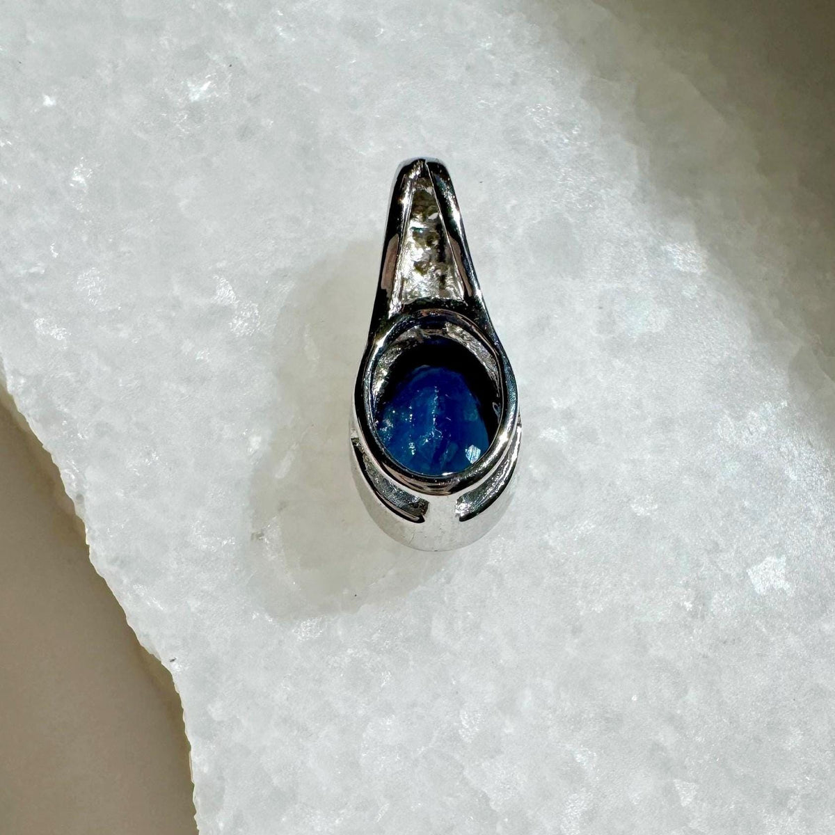 Genuine Oval Sapphire and Diamond Pendant in 14k Solid Gold