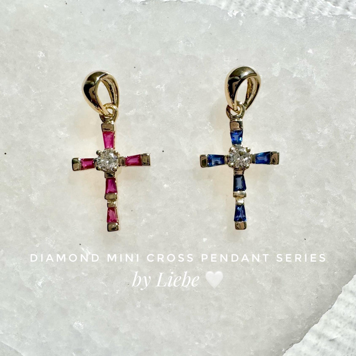 Genuine Ruby Diamond Baguette Cross Pendant (Mini) | 14k Solid Gold