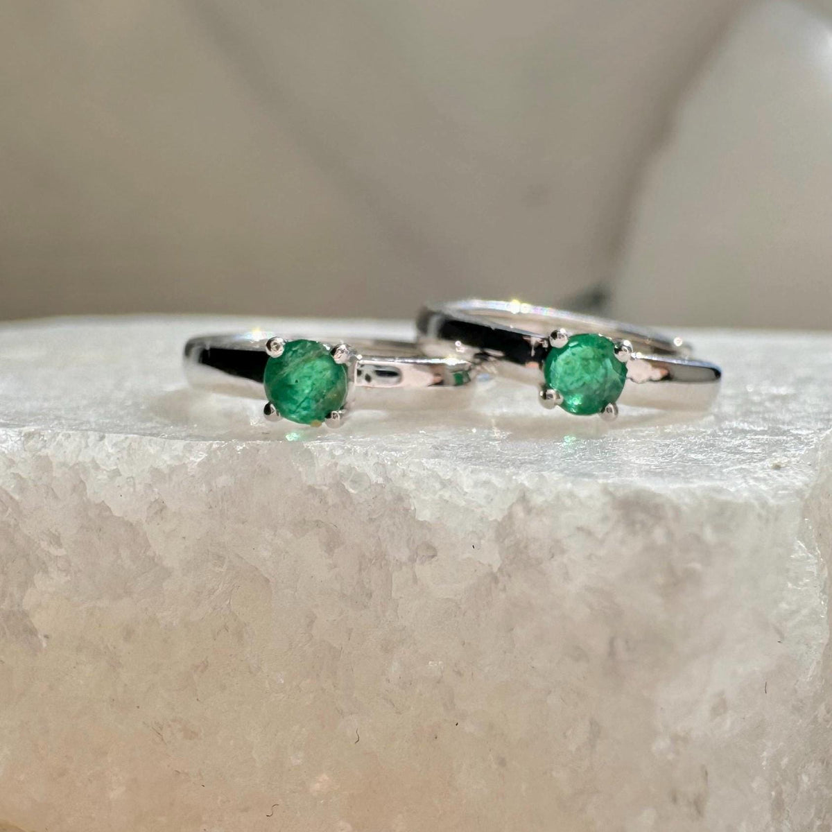 Genuine Dainty Emerald Round Cut Huggie Hoop Earrings, 14k Solid Gold, May Birthstone Gift