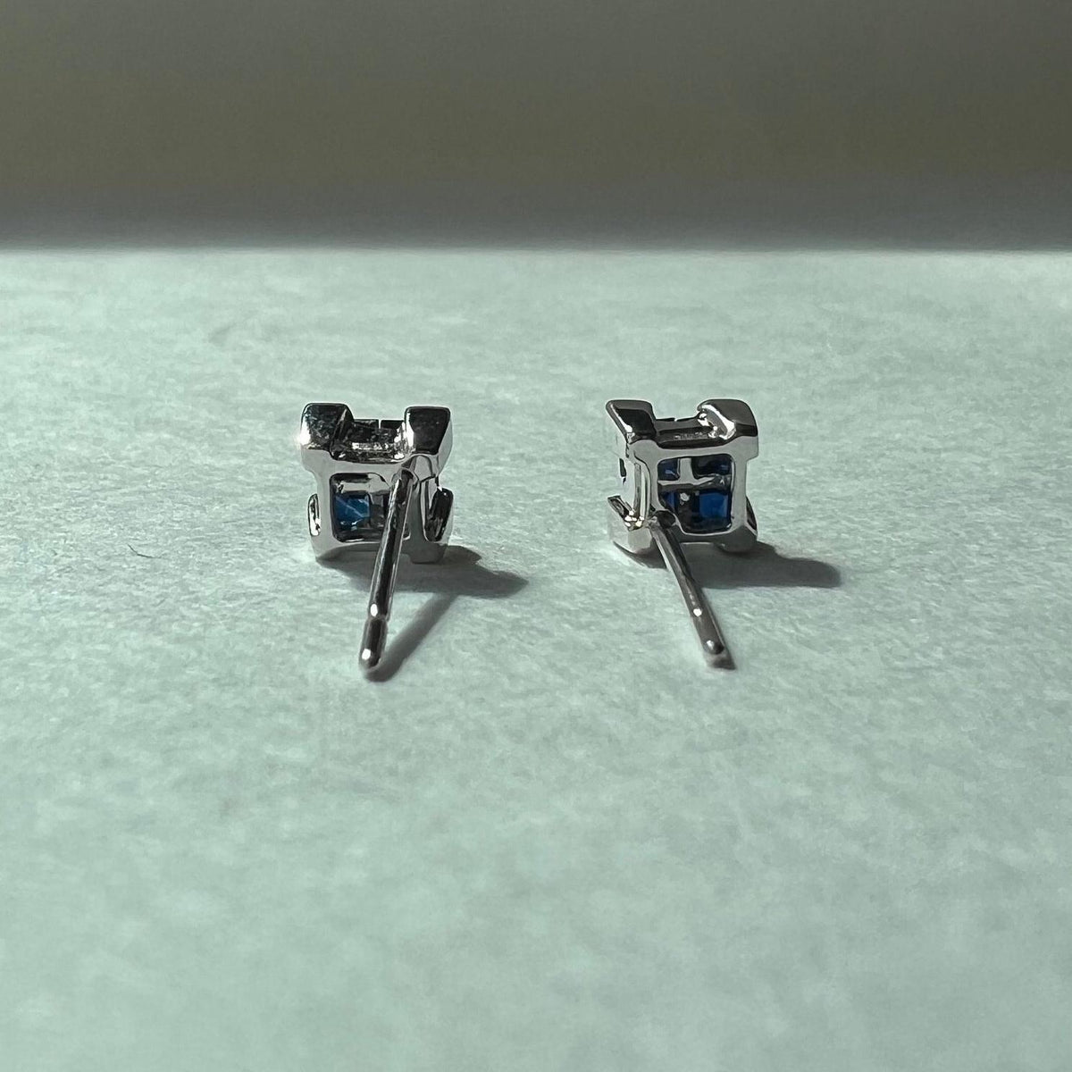 Genuine Princess Cut Sapphire Square Cluster Stud Earrings, 14k Solid White Gold, September Birthstone Gift