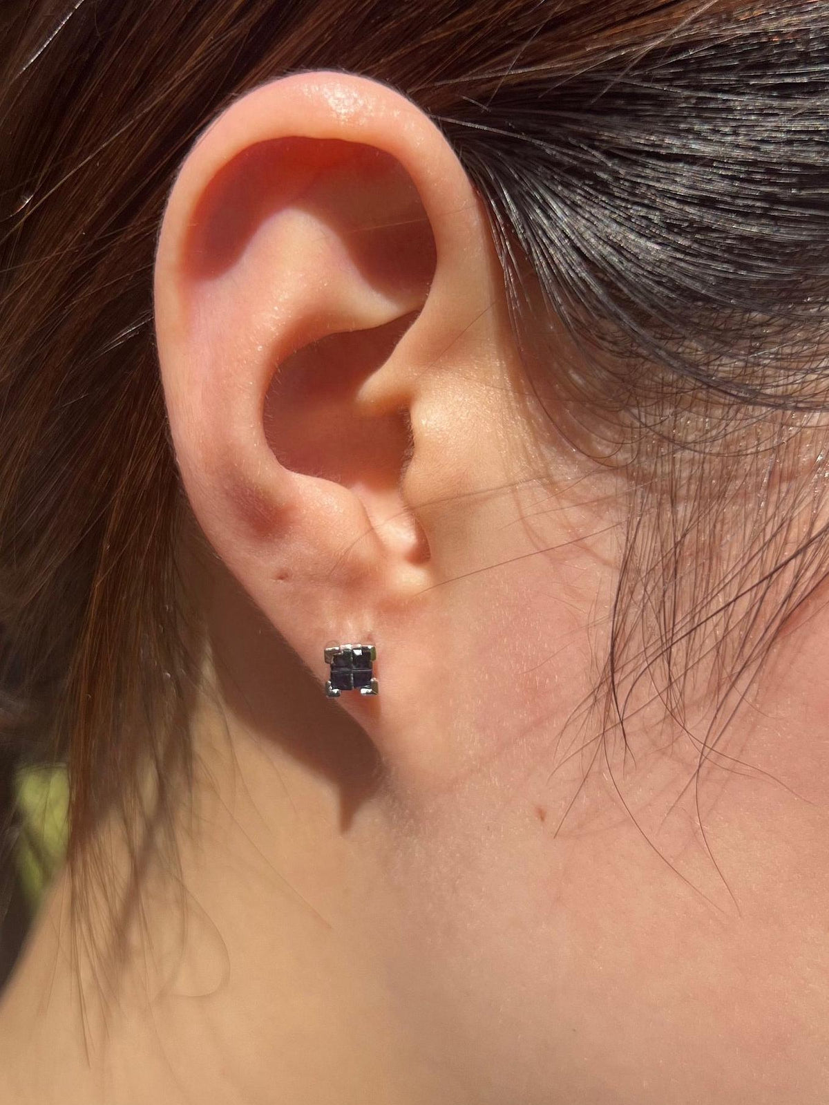 Genuine Princess Cut Sapphire Square Cluster Stud Earrings, 14k Solid White Gold, September Birthstone Gift