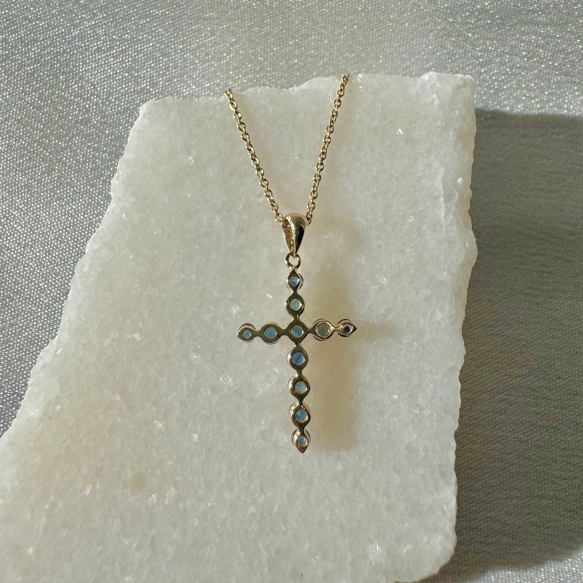 Genuine Sapphire Round Cut Cross Pendant | 14k Solid Gold