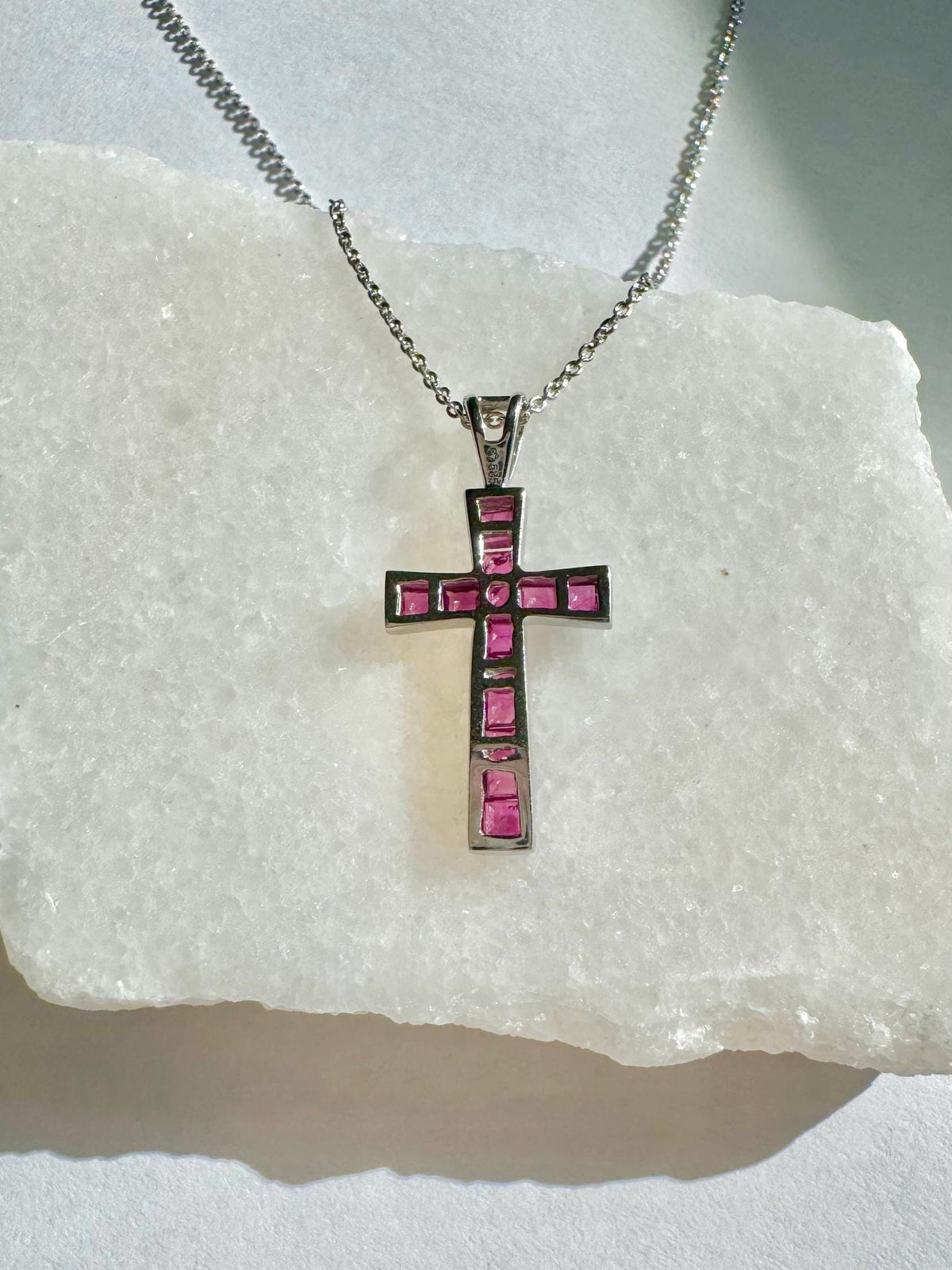 Genuine Ruby Tapered Cross Pendant / 14k Solid Gold