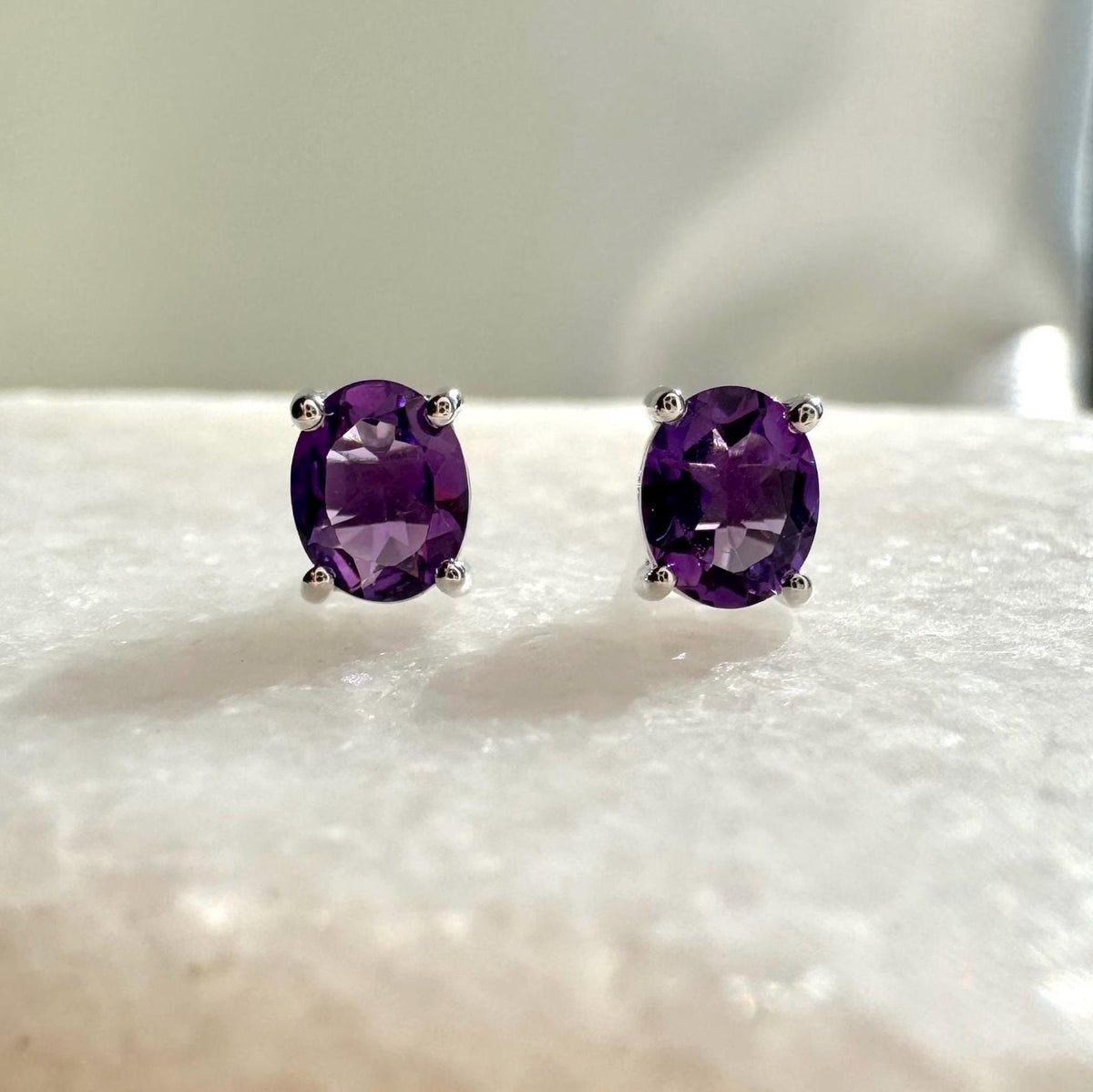 Genuine Amethyst Oval Cut Solitaire Stud Earrings, 14k Solid Gold, February Birthstone, Gift for Her