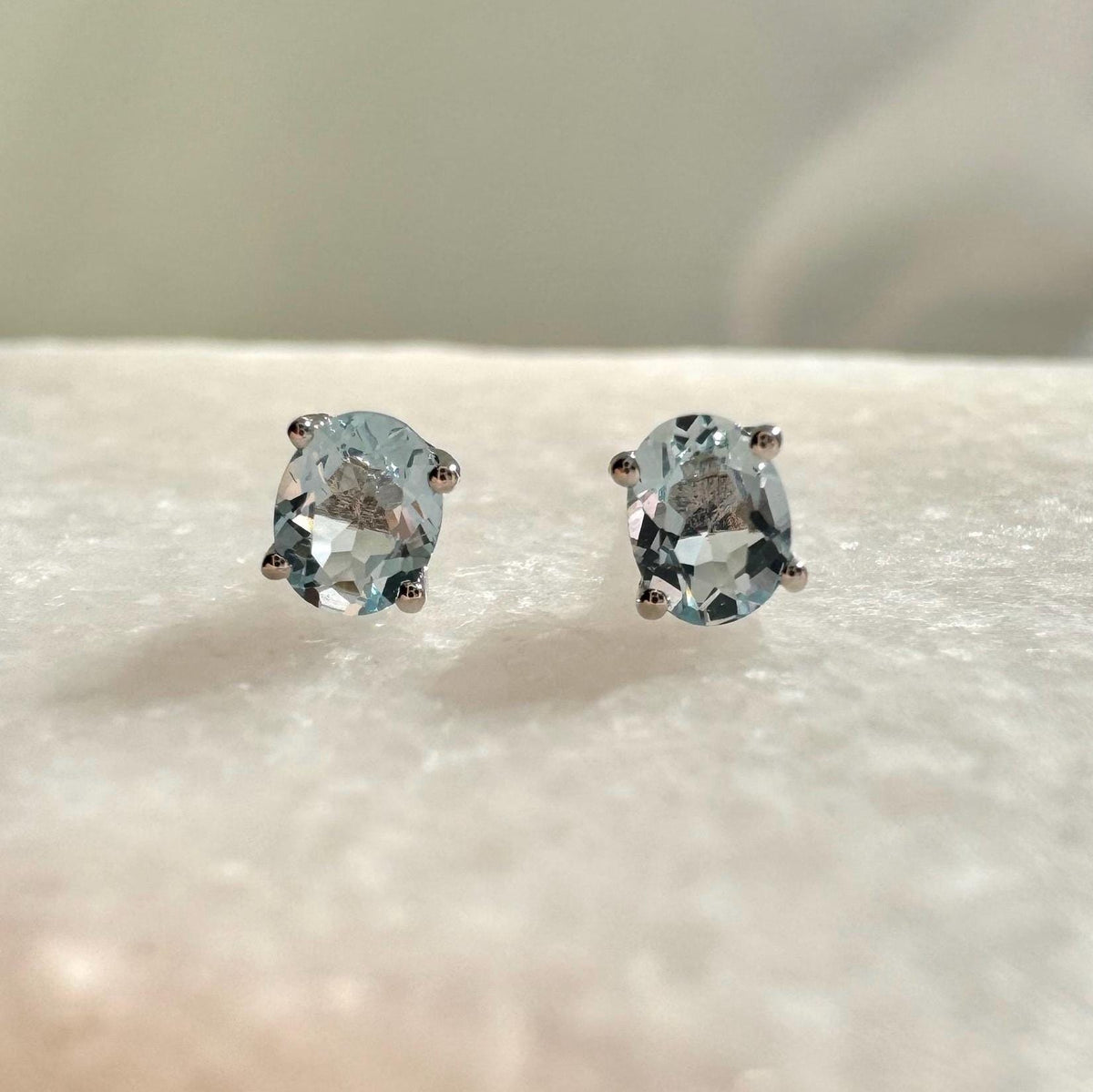 Genuine Aquamarine Oval Cut Mini Stud Earrings, 14k Solid Gold, March Birthstone, Gift for Her