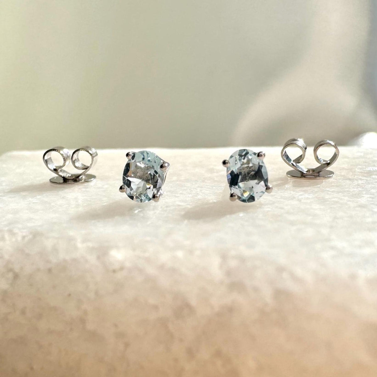 Genuine Aquamarine Oval Cut Mini Stud Earrings, 14k Solid Gold, March Birthstone, Gift for Her