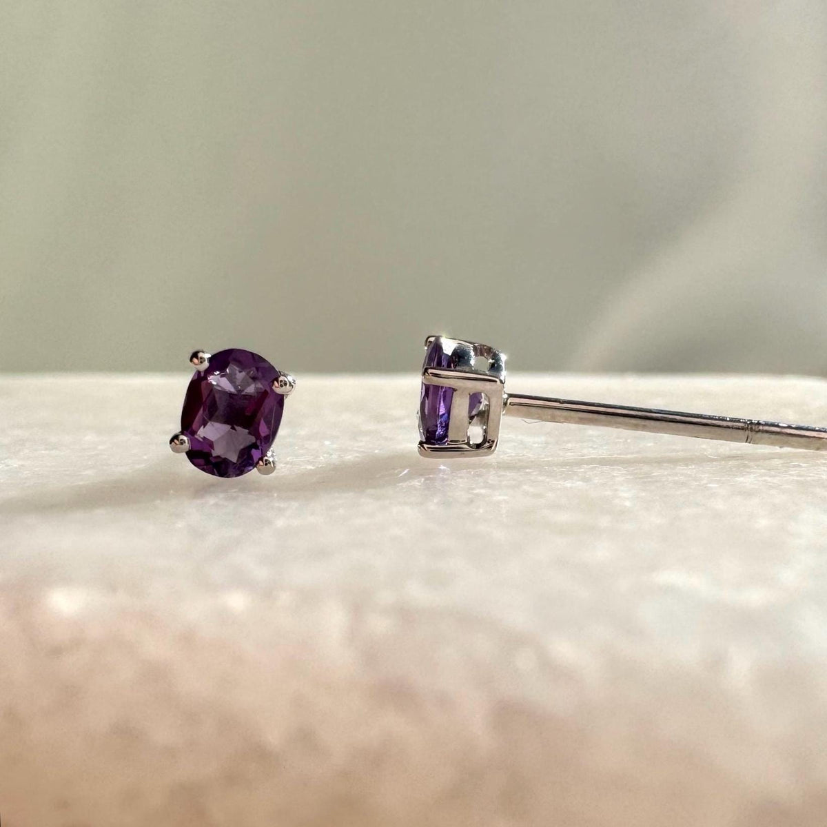Genuine Amethyst Oval Cut (Mini) Stud Earrings in 14K Solid Gold