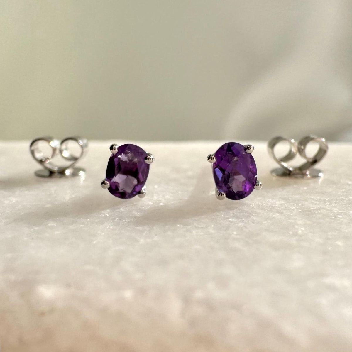 Genuine Amethyst Oval Cut (Mini) Stud Earrings in 14K Solid Gold