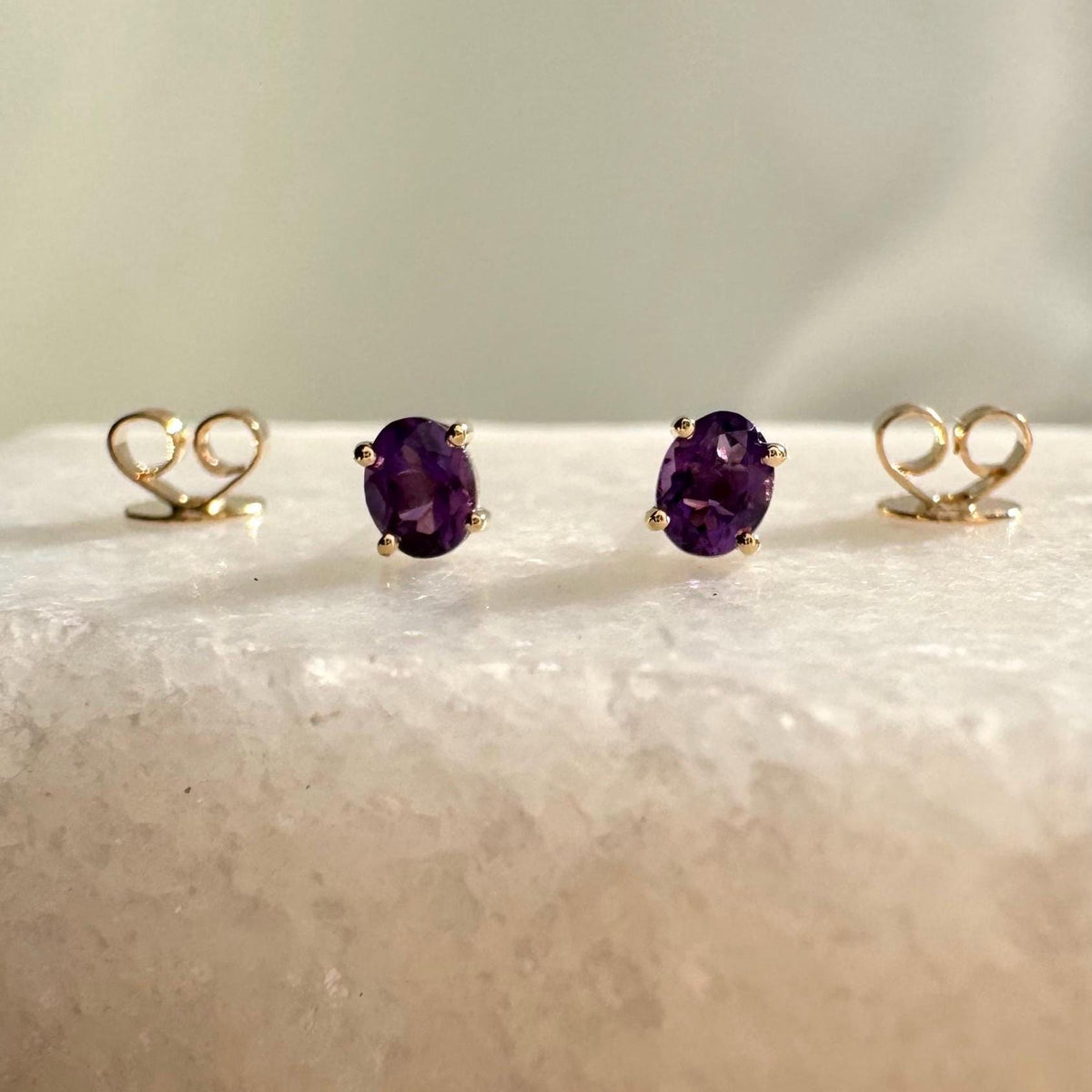 Genuine Amethyst Oval Cut (Mini) Stud Earrings in 14K Solid Gold