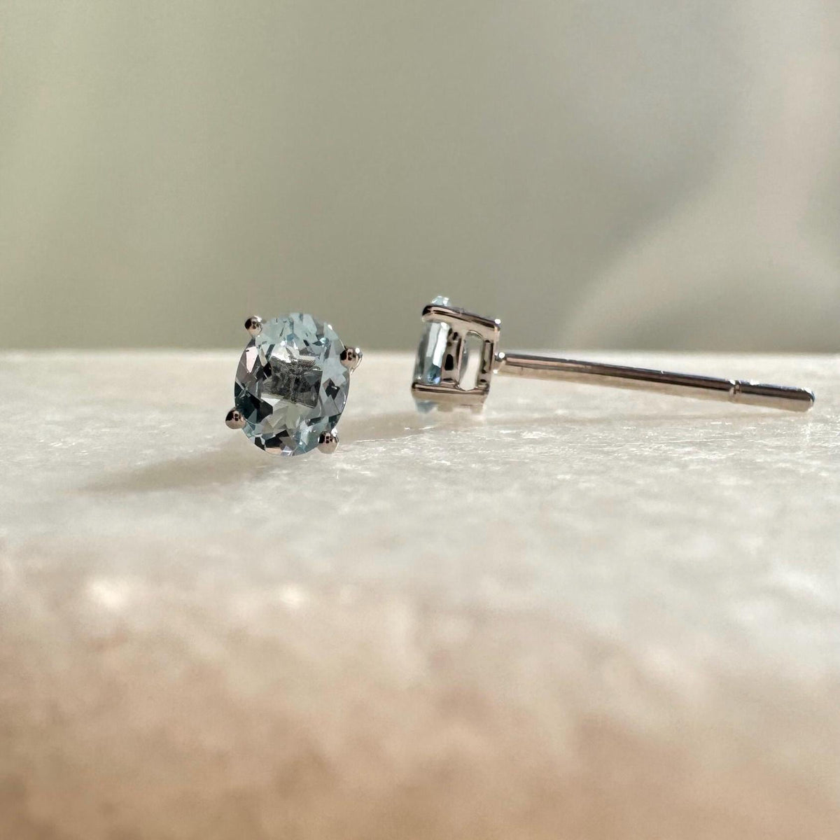 Genuine Aquamarine Oval Cut Mini Stud Earrings, 14k Solid Gold, March Birthstone, Gift for Her
