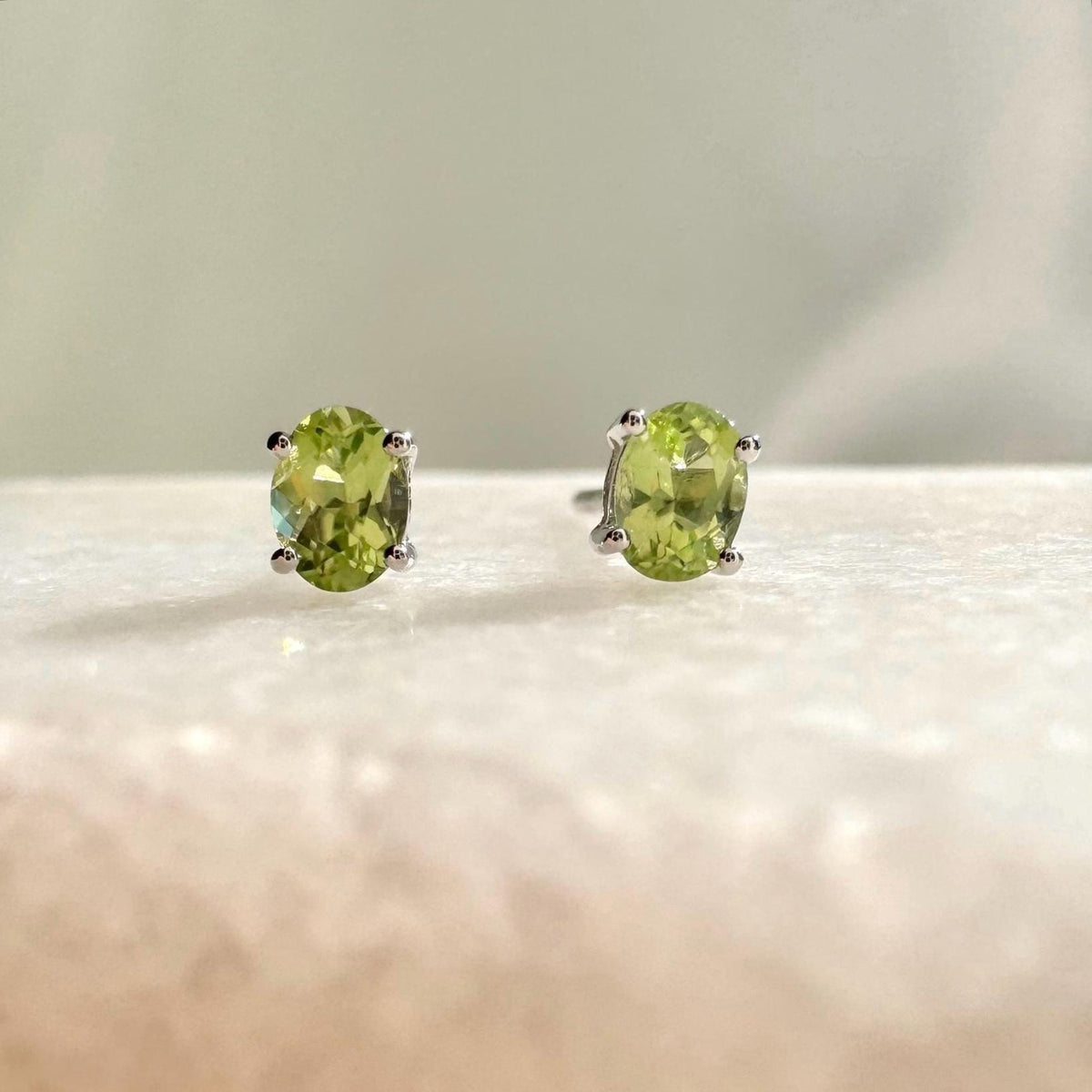 Genuine Peridot Oval Cut Stud Earrings (Mini) / 14K Solid Gold