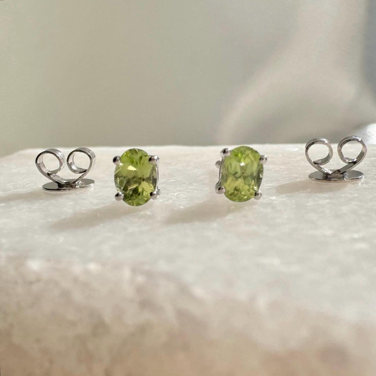 Genuine Peridot Oval Cut Stud Earrings (Mini) / 14K Solid Gold