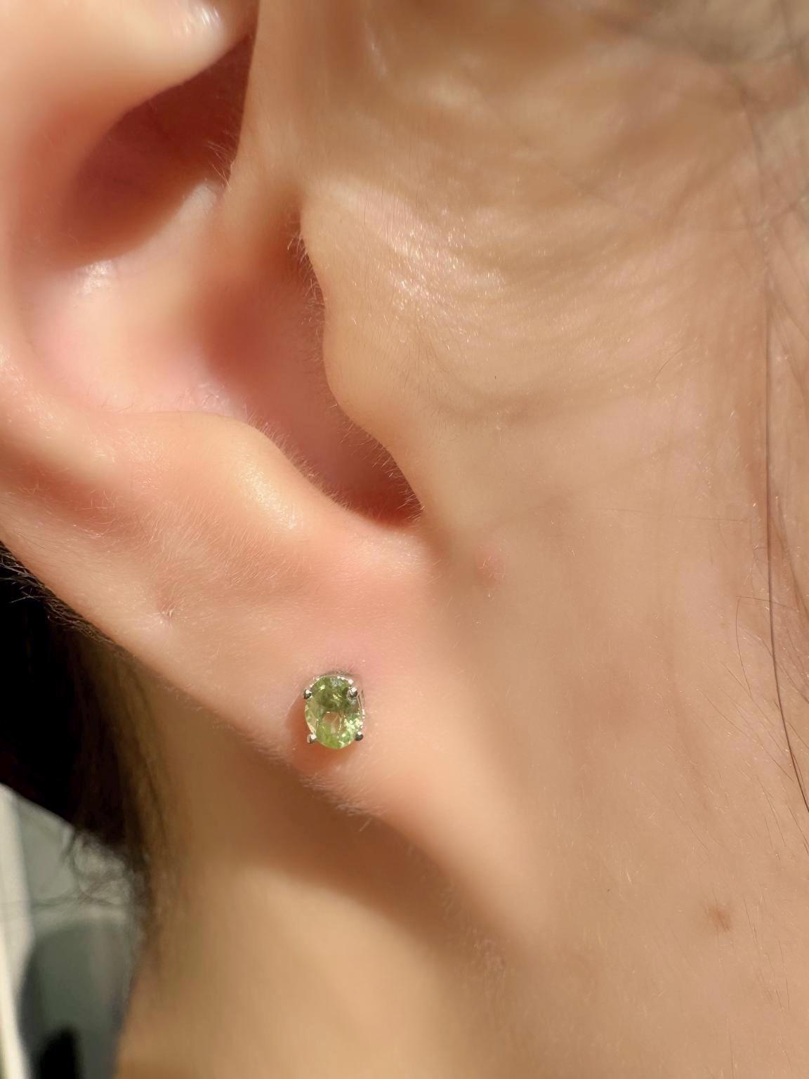 Genuine Peridot Oval Cut Stud Earrings (Mini) / 14K Solid Gold