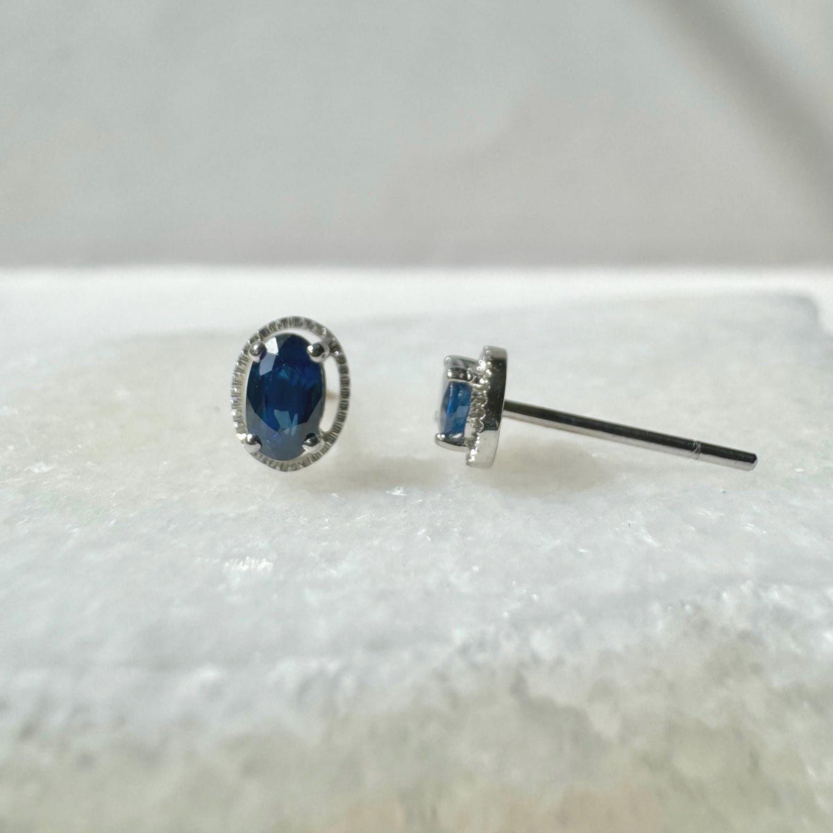 Genuine Oval Cut Sapphire Studs / 14k Solid Gold