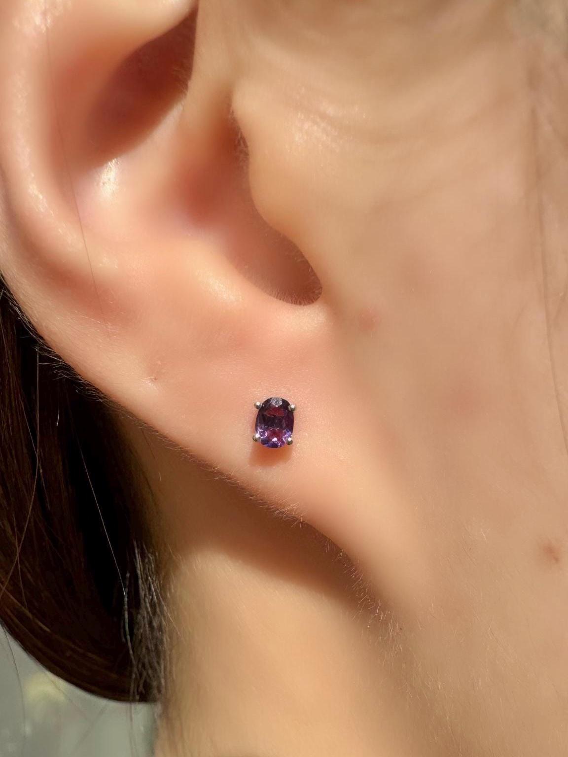Genuine Amethyst Oval Cut (Mini) Stud Earrings in 14K Solid Gold