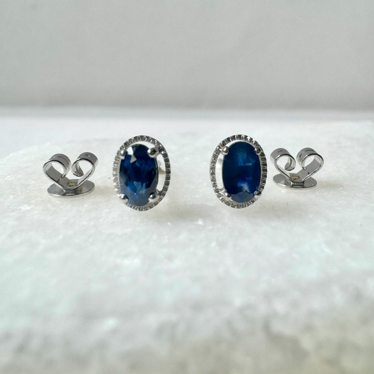 Genuine Oval Cut Sapphire Studs / 14k Solid Gold