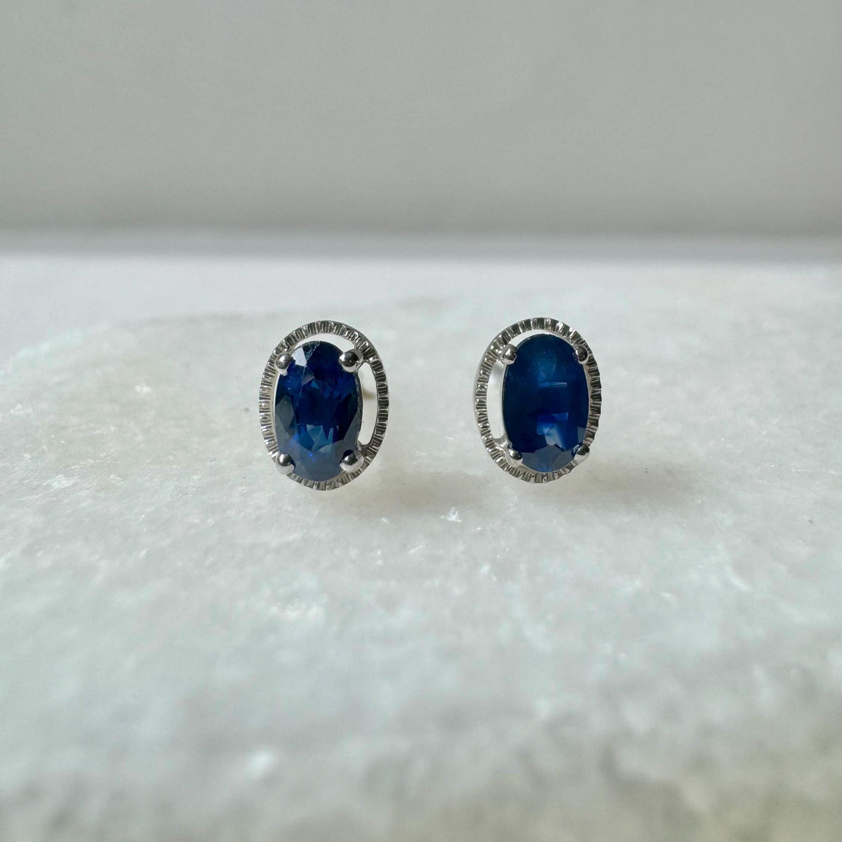 Genuine Oval Cut Sapphire Studs / 14k Solid Gold