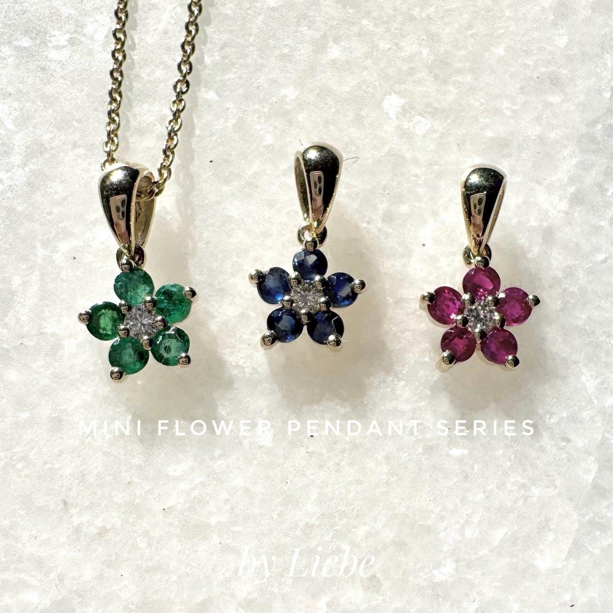 Genuine Ruby and Diamond Flower Pendant (Mini) | 14k Solid Gold