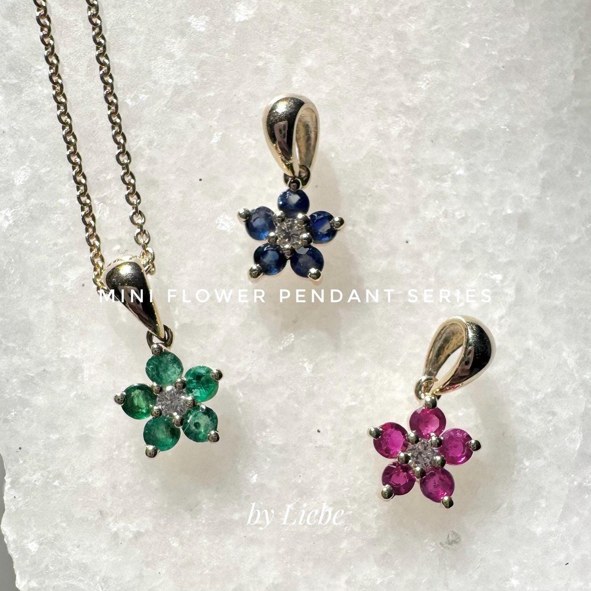 Genuine Ruby and Diamond Flower Pendant (Mini) | 14k Solid Gold