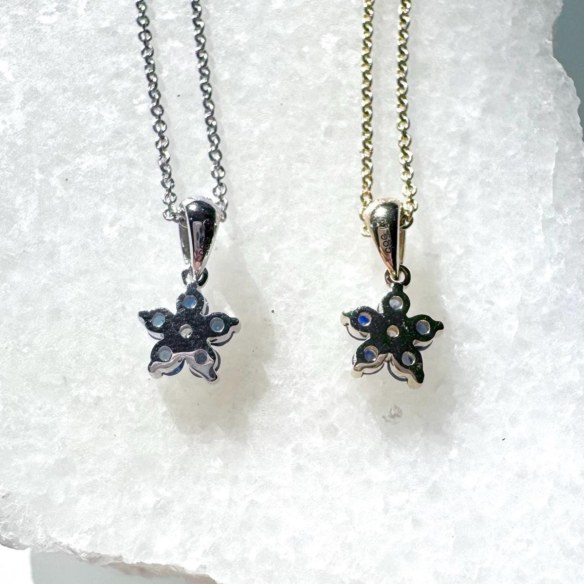 Genuine Sapphire and Diamond Flower Pendant (Mini) in 14k Solid Gold