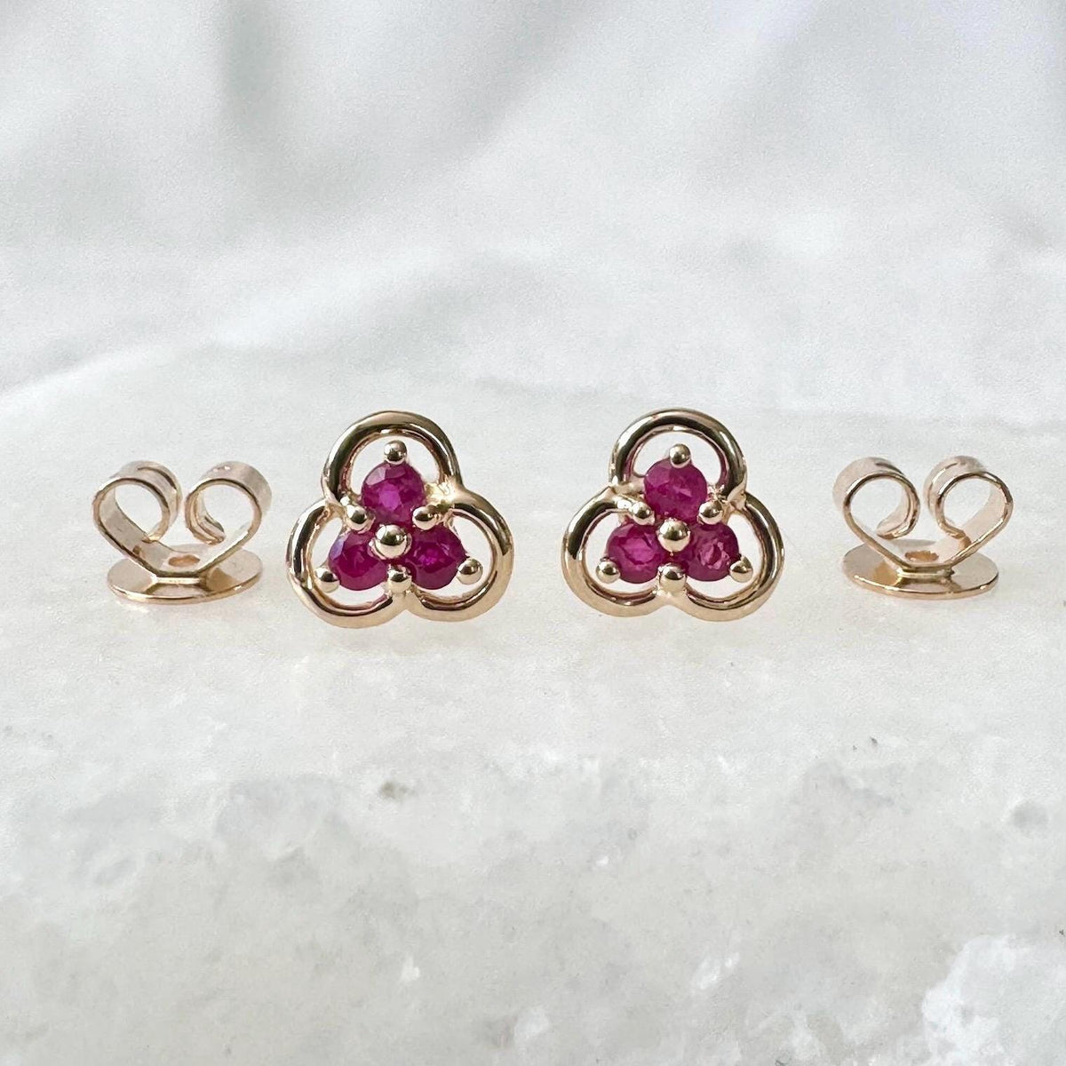 Genuine Ruby Trio Studs / 14k Solid Gold