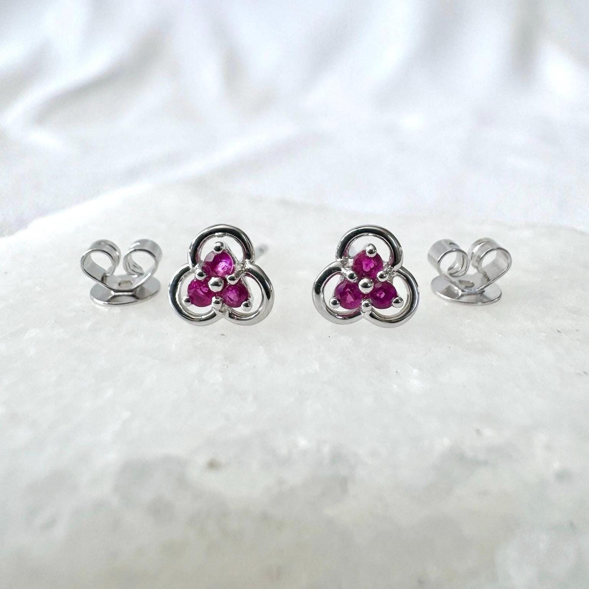 Genuine Ruby Trio Studs / 14k Solid Gold