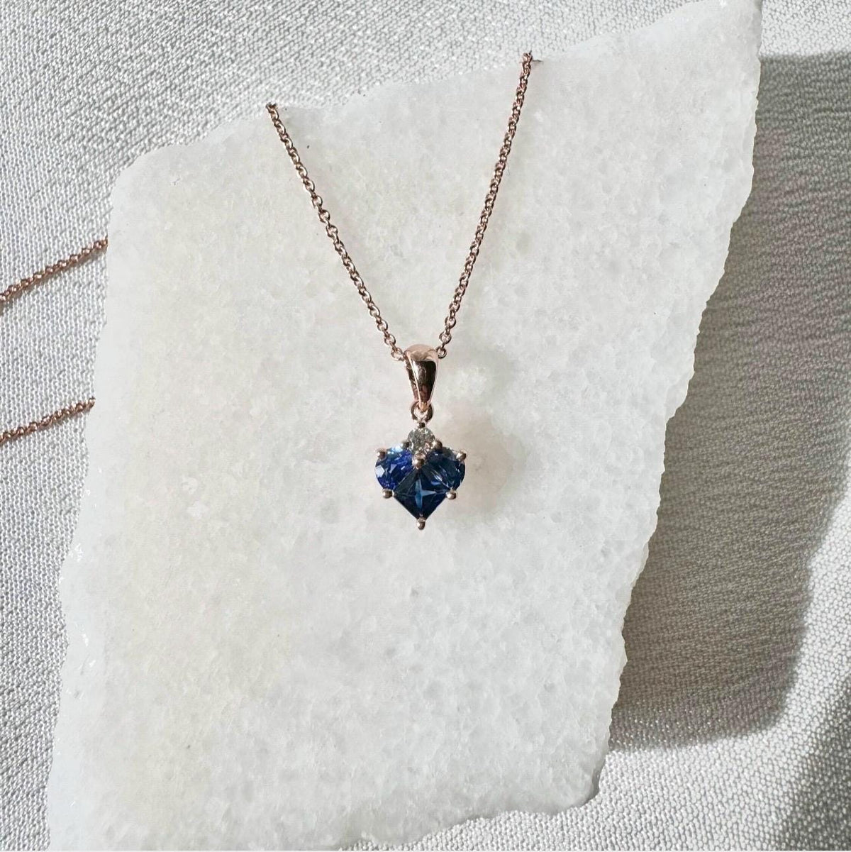 Genuine Sapphire and Diamond Heart Pendant, 14k Solid Gold, September Birthstone, Gift for Her