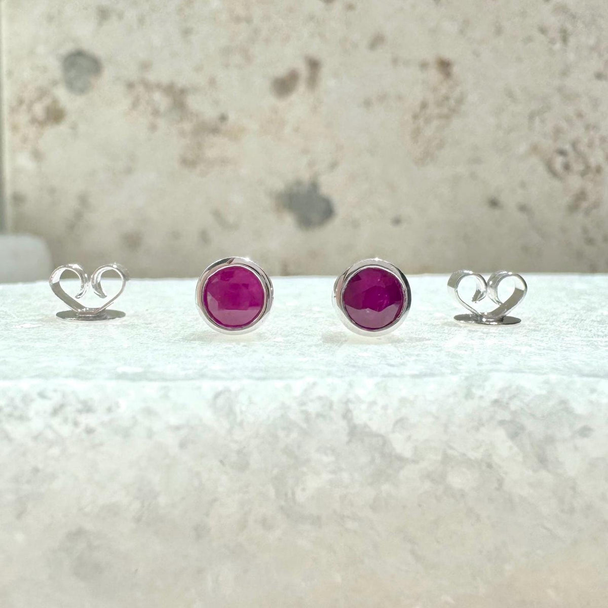 14k Solid Gold Ruby Bezel Stud Earrings, 4.5mm Round, July Birthstone